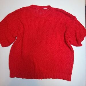 Vintage The Bay Red Chunky Knit Short Sleeve Sweater - Boho Cottagecore Top L